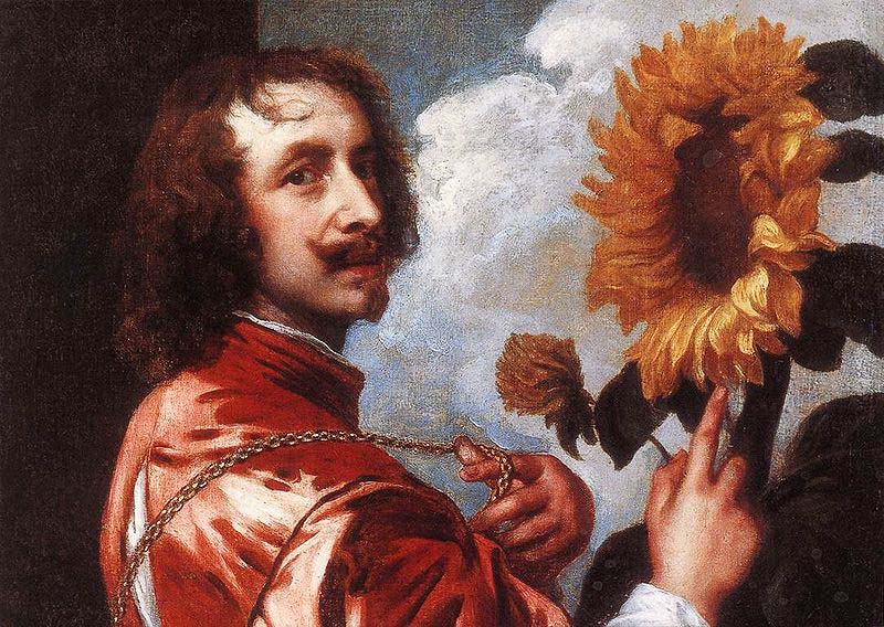 Anthony Van Dyck Self Portrait With a Sunflower showing the gold collar and medal King Charles I gave him in 1633